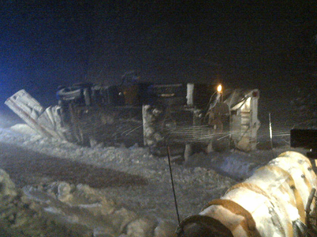 A plow flipped over on Washington Street in Mendon (Photo from Paul and Linda Morris)