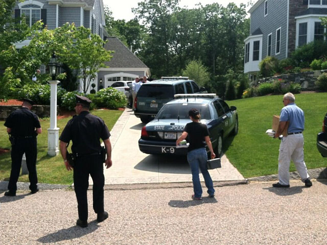 Police outside Aaron Hernandez's North Attleboro home. (Photo Credit: Kim Tunnicliffe)