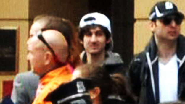 Dzhokhar and Tamerlan Tsarnaev on Boylston Street during the 2013 Boston Marathon.  (Photo courtesy: Bob Leonard)