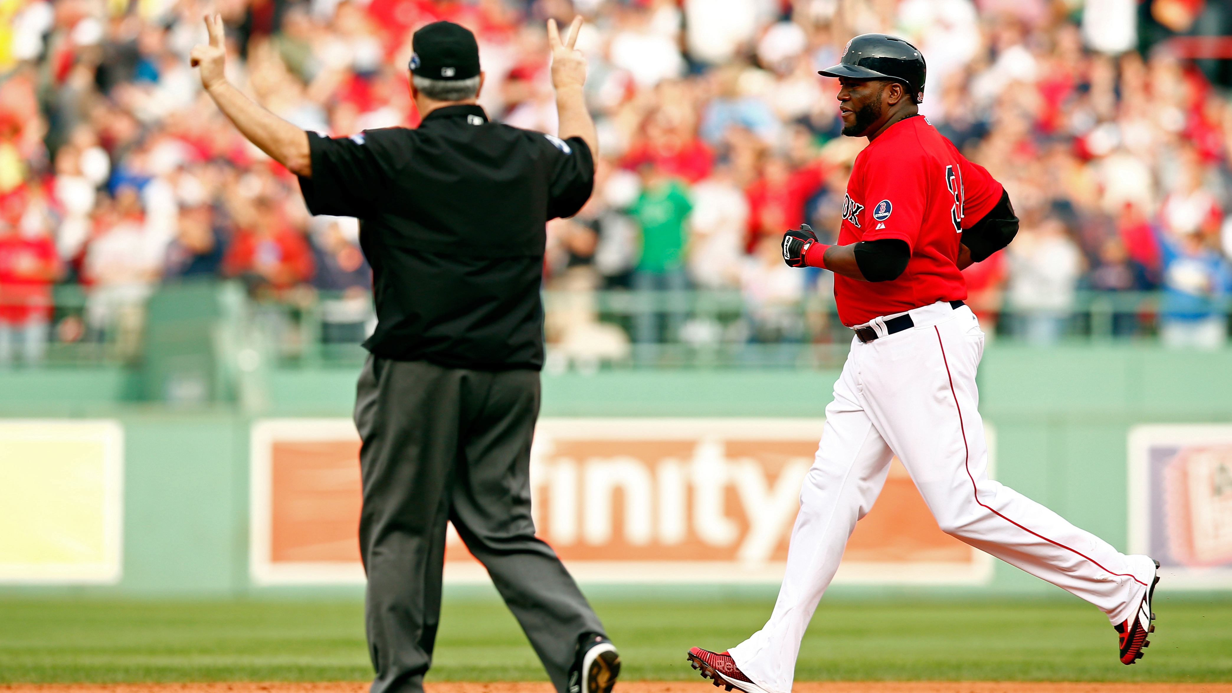David Ortiz jogs into second for his ground rule double. (Photo by Jared Wickerham/Getty Images)