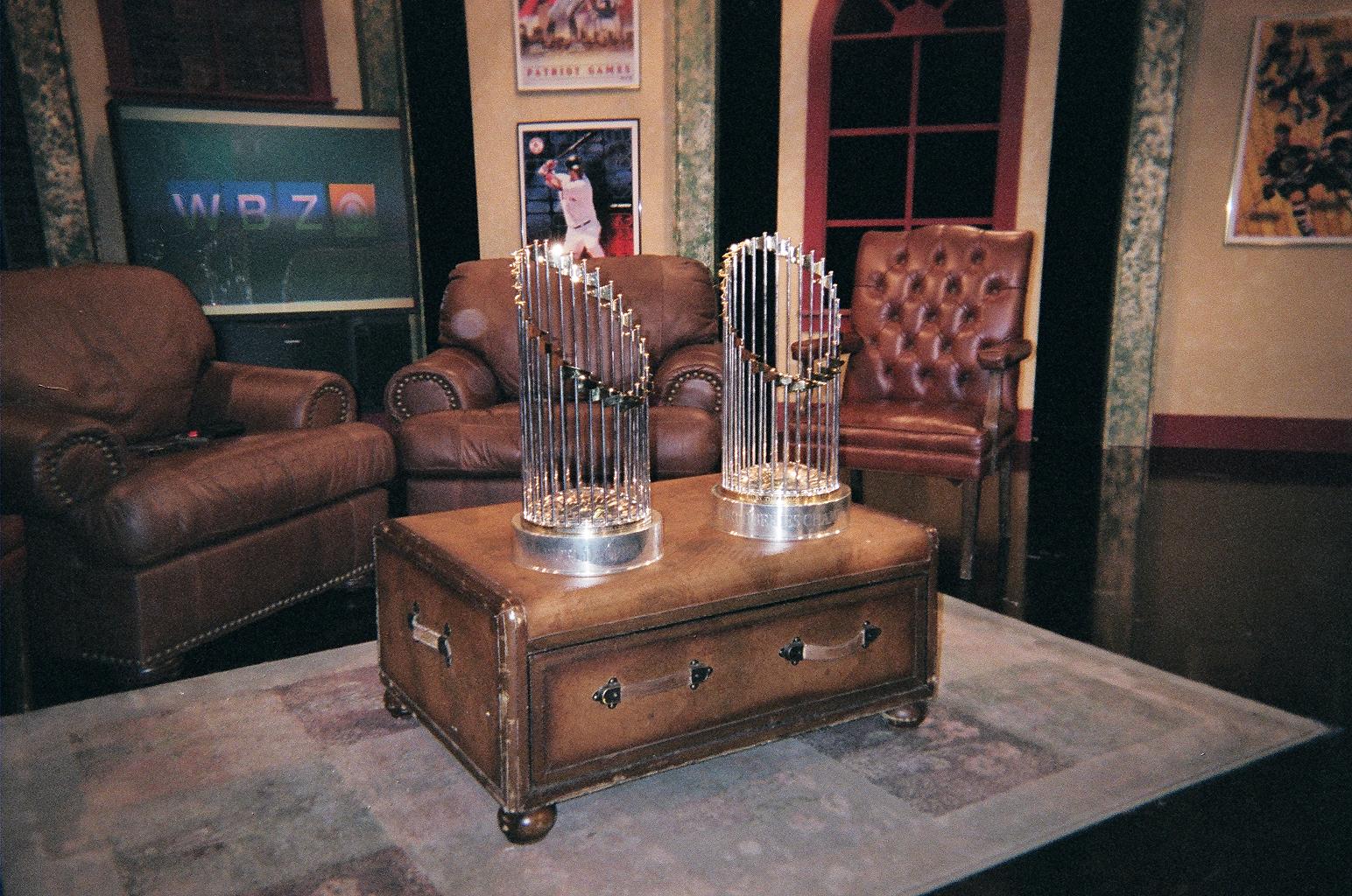 The 2004 & 2007 World Series Trophies. (Photo from WBZ-TV's Joe Giza)