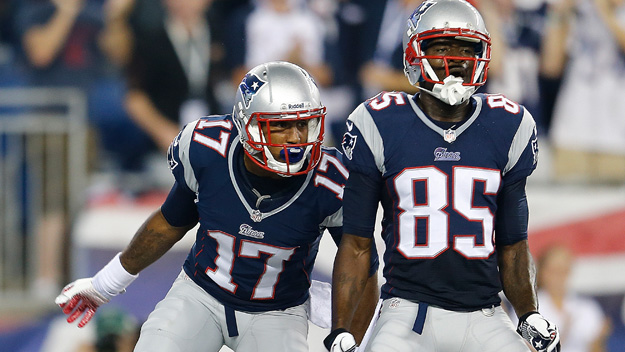 Aaron Dobson and Kenbrell Thompkins of the New England Patriots. (Photo by Jim Rogash/Getty Images)