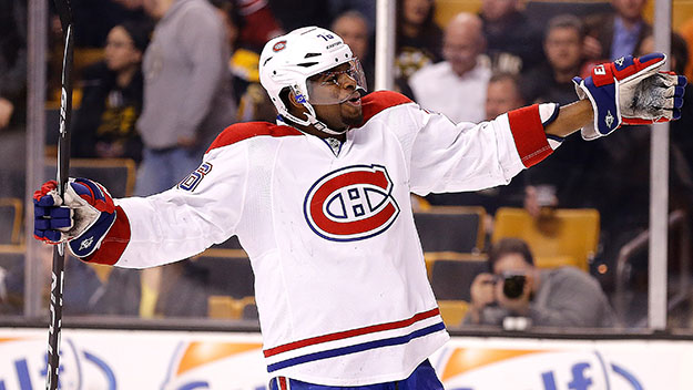 P.K. Subban #76 of the Montreal Canadiens celebrates after defeating the Boston Bruins 4-1 at TD Garden on January 30, 2014. (Photo by Jim Rogash/Getty Images) 