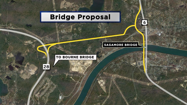 Route that would connect traffic to a proposed third Cape Cod Canal bridge. (WBZ-TV)
