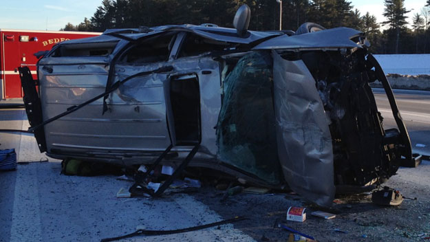 David Sullivan and his family were rescued from this SUV in Bedford, NH. 