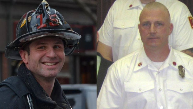 Firefighter Michael Kennedy and Lt. Ed Walsh (Photos from Facebook/City of Boston)