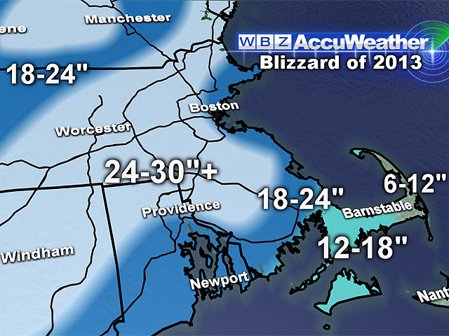 The final snow totals from the Blizzard of 2013. (WBZ-TV graphic)