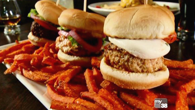  The Burger Fligh has an assortment of mini burgers: one beef, one chicken and one salmon. (Image: Phantom Gourmet)