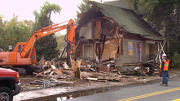 The home on St. Paul Street shortly after demolition began Oct. 21, 2014. (WBZ-TV)