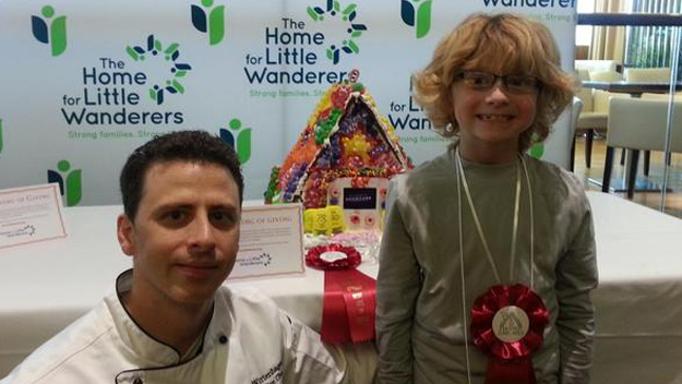 Burton’s Grill Hingham Chef Rob Wittenhagen and his eight year-old son, Robbie, won this year’s best gingerbread house. (Bernice Corpuz/WBZ)