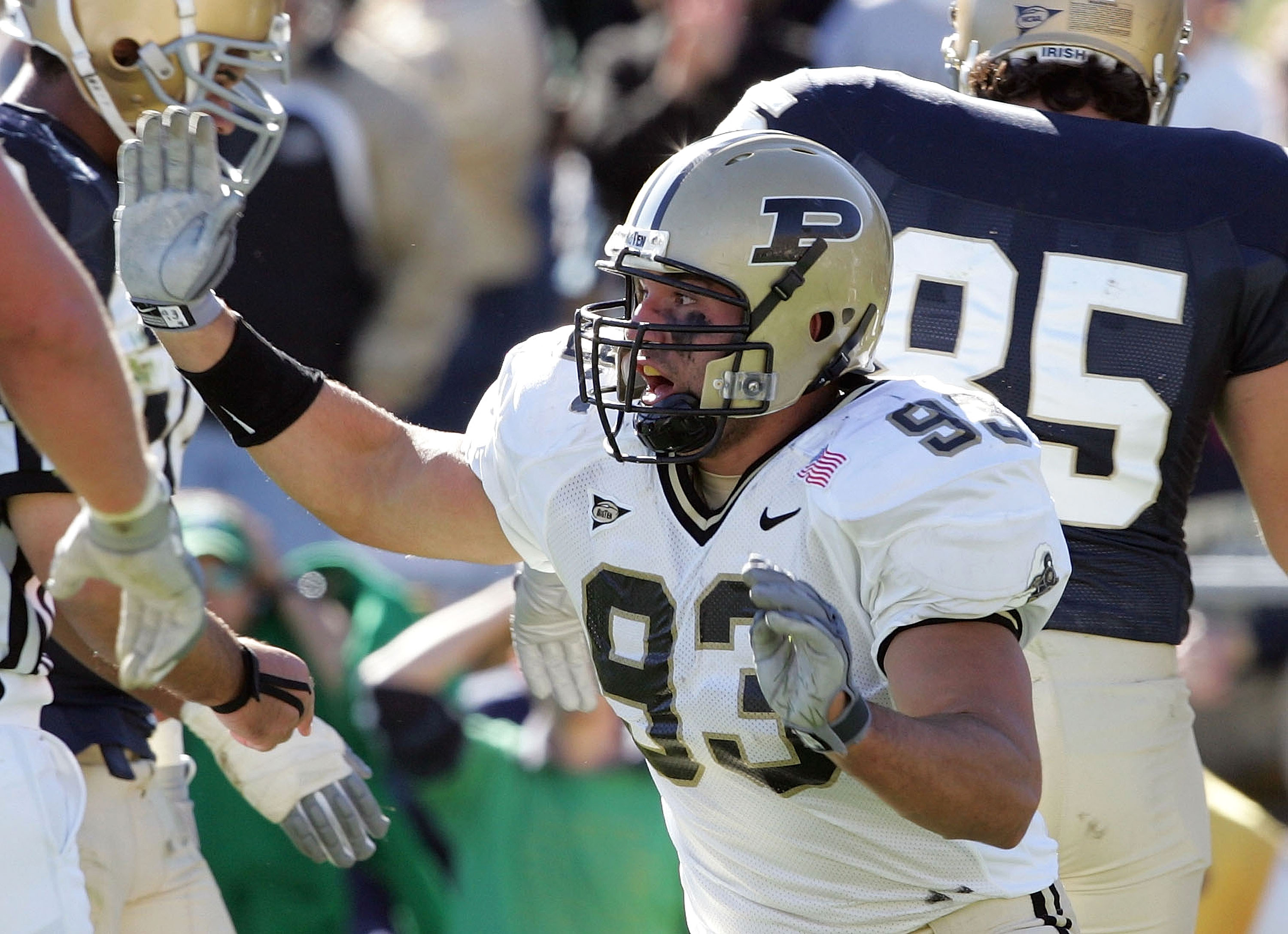 Patriots defensive end Rob Ninkovich during his playing days at Purdue. (Photo by Elsa/Getty Images)