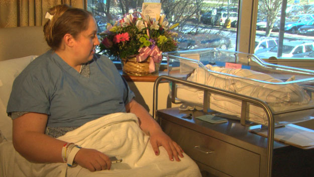 A Weymouth woman gave birth but didn't know she was pregnant until arriving at the hospital. (WBZ-TV)