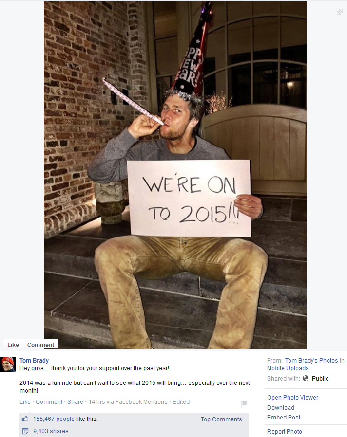 Tom Brady rings in the new year. (Photo from Facebook/Tom Brady)