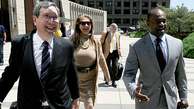 NFL players' lawyers Jeffrey Kessler (L), Barbara P. Berens and James Quinn walk with former NFL Players Association executive director DeMaurice Smith after leaving court ordered mediation on May 17, 2011 in Minneapolis, Minnesota. (Photo by Hannah Foslien/Getty Images)