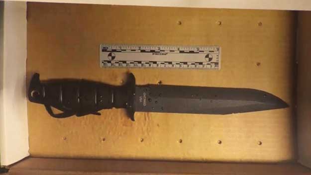 Boston police say the man killed in an officer-involved shooting had this military-style knife (WBZ-TV)
