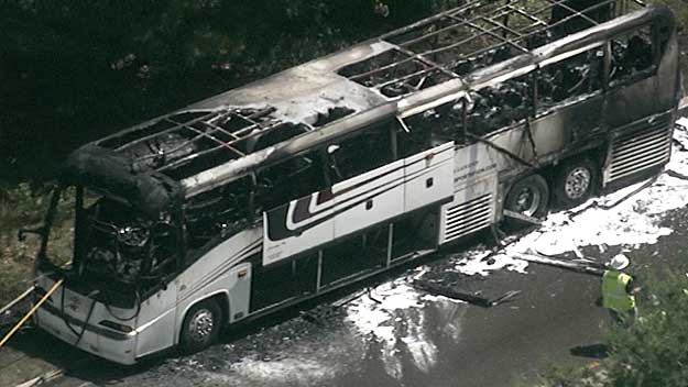 The bus that caught fire in Hopkinton (WBZ-TV)