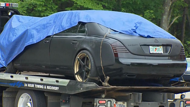 The car owned by Brandon Spikes towed by State Police after the June 7 crash. (WBZ-TV)