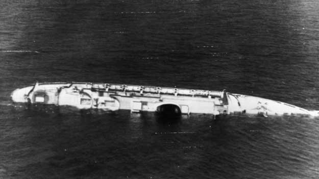 The wreckage of the Andrea Doria, as seen in 1956. (Photo by Keystone/Getty Images)