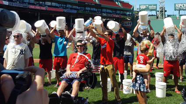Pete Frates and the entire Red Sox team helps relaunch the Ice Bucket Challenge. (Bernice Corpuz/WBZ NewsRadio 1030)