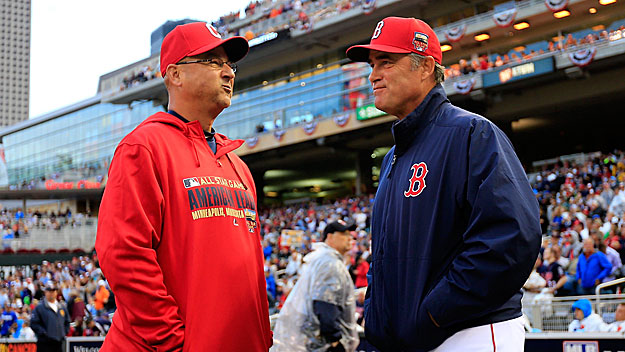 Cleveland Indians manager Terry Francona with Boston Red Sox manager John Farrell prior to the 2014 Home Run Derby in Minnesota. (Photo by Rob Carr/Getty Images)