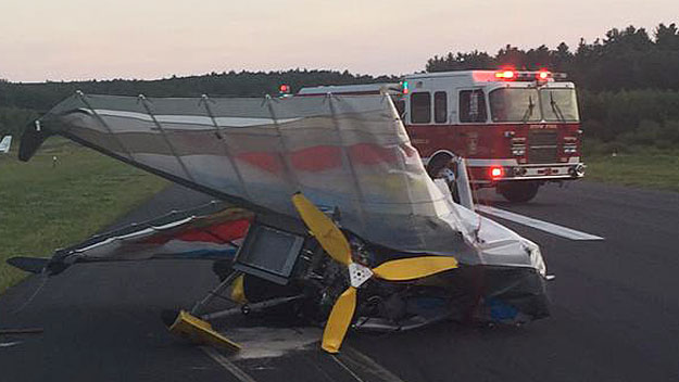 A small plane crashed on a runway in Stow on Saturday night. (Photo Credit: Boxborough Police Department)