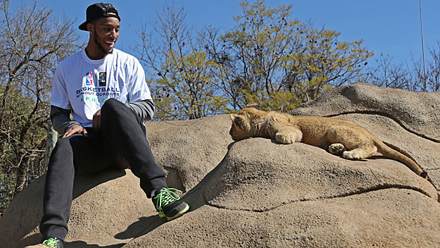 Evan Turner visits the South Africa Lion Park as part of Basketball Without Borders on August 2, 2015 in Johannesburg, South Africa. (Photo by Joe Murphy/NBAE via Getty Images)