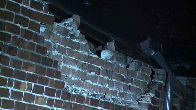 The blast blew off bricks from a back wall of the bakery. (WBZ-TV)