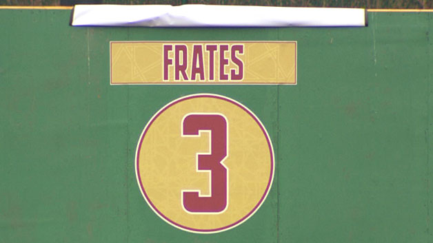 Pete Frates' Boston College baseball jersey number was retired on Saturday. (WBZ-TV)
