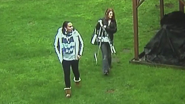 Surveillance cameras captured images of two women who allegedly broke into a Rockland home. (WBZ-TV)