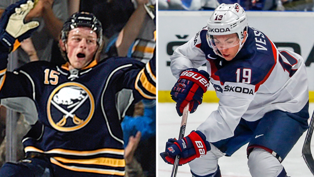 Jack Eichel and Jimmy Vesey (Photos by Tom Brenner/ Matej Divizna/Getty Images)