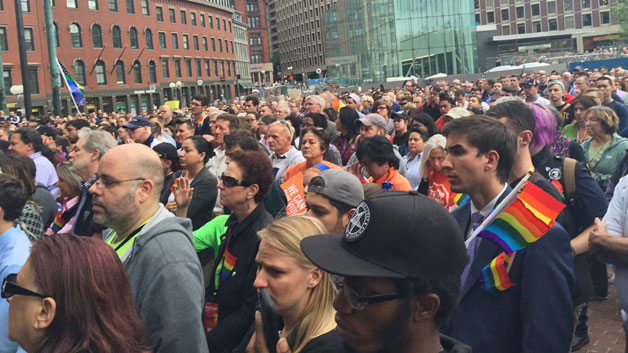 Vigil held for victims of Orlando shooting at City Hall Plaza in Boston (Image from Louisa Moller/WBZ)