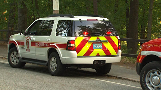 First responders at Walden Pond in Concord on Saturday. (WBZ-TV)