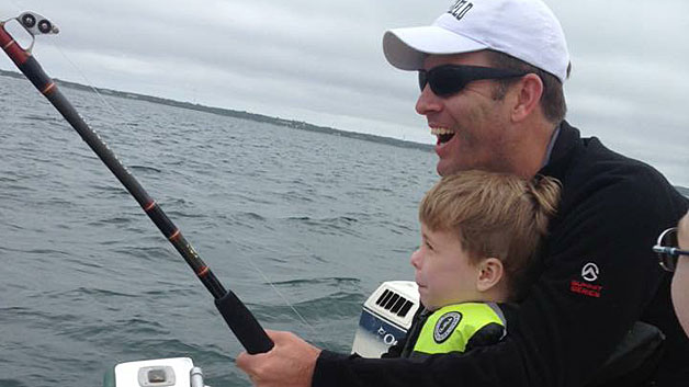 Blake White, 6, and his father Lars hooked a great white shark off of Cape Cod Saturday. (White family photo)