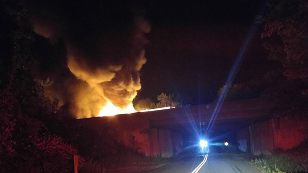 Smoke billows from a Charlton truck crash. (Image Credit: Charlton Fire Department)