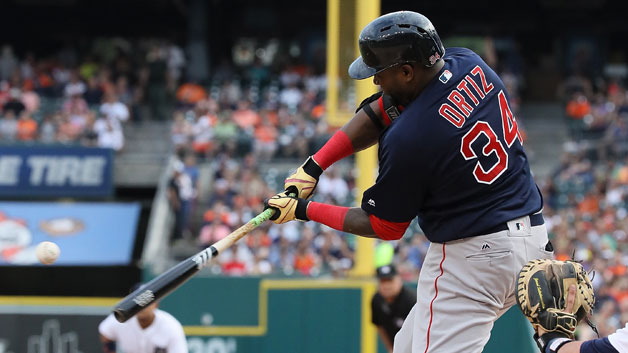 David Ortiz of the Red Sox hits a two run home run against the Detroit Tigers (Photo by Leon Halip/Getty Images)