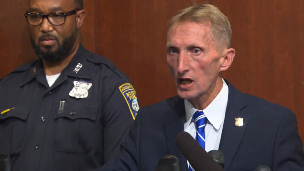Boston Police Commissioner William Evans releases the results of an internal investigation into an off-duty officer's actions. (WBZ-TV)