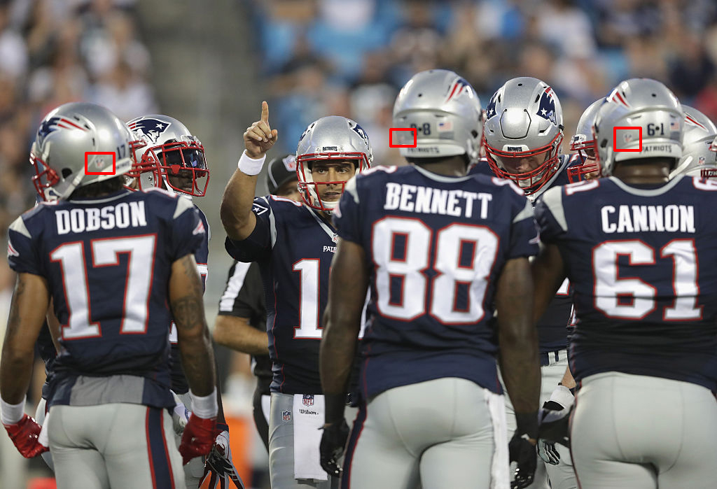 The Patriots huddle (Photo by Streeter Lecka/Getty Images)
