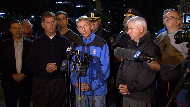 Boston Police Commissioner William Evans answers questions early Thursday morning. (WBZ-TV)