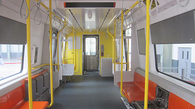 Inside one of the new Orange Line MBTA cars. (Photo credit: MBTA)