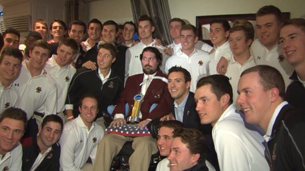 Pete Frates is joined by the Boston College baseball team. (WBZ-TV)