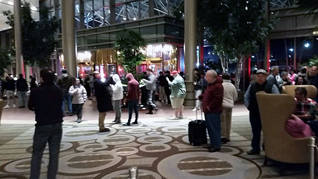 Hotel guests evacuated to the lobby after the false alarm was pulled. (Photo courtesy KDKA)
