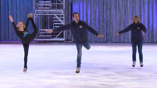 Chris McKinnon and Kate Merrill skate with Lauren McCabe of Disney on Ice. (WBZ-TV)
