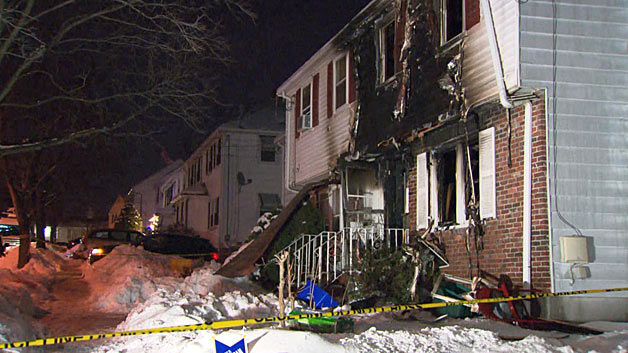 The home on Perkins Avenue after the fire. (WBZ-TV)