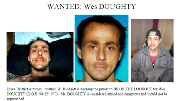 A wanted poster for Peabody murder suspect Wes Doughty. (Image Credit: Massachusetts State Police)