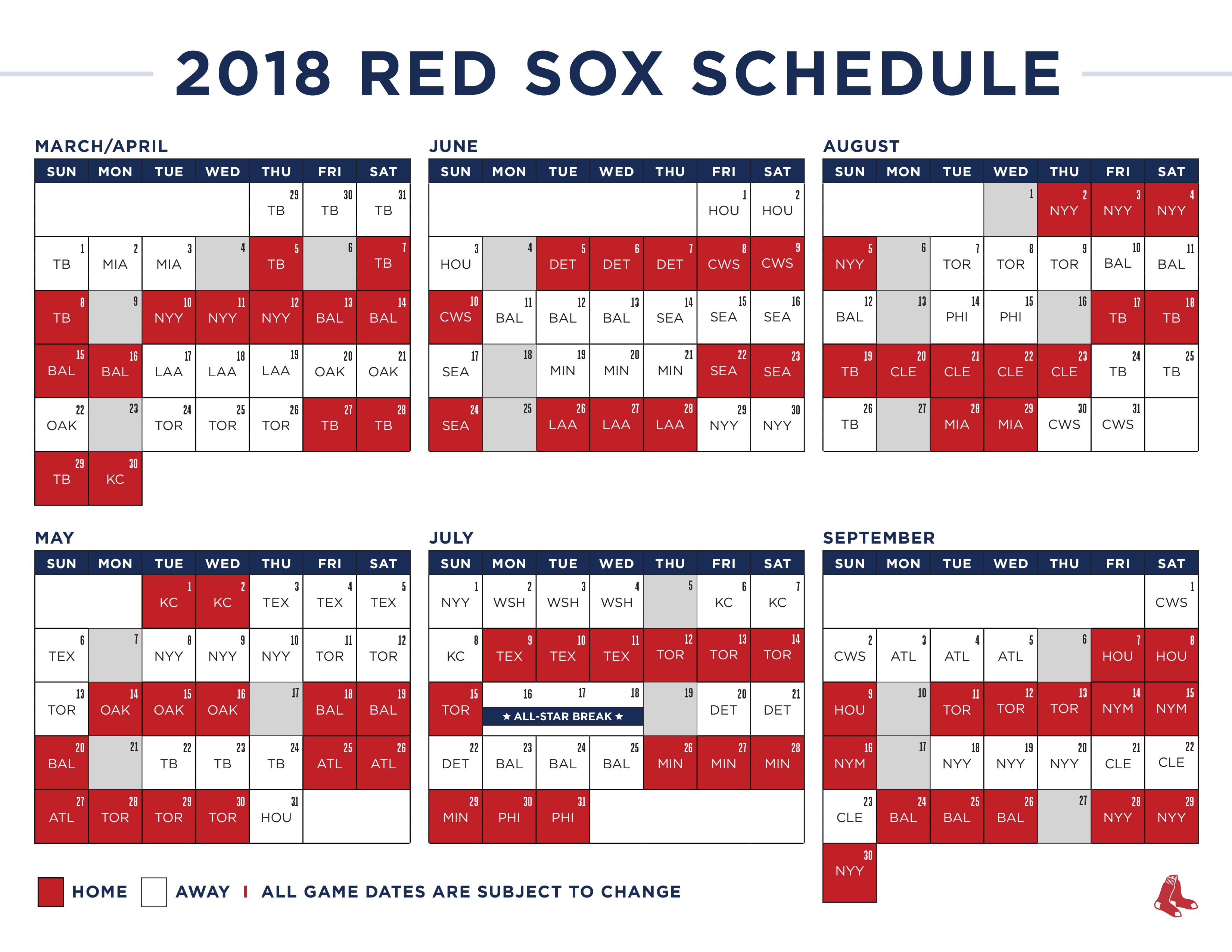Red Sox Mlb Release 2018 Regular Season Schedule Cbs Boston