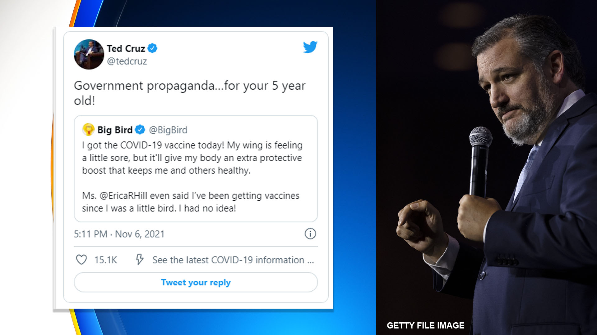 Ted Cruz Blasts ‘Big Bird’ COVID Vaccine Tweet As ‘Government Propaganda’